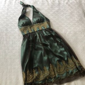 Green satin  halter dress